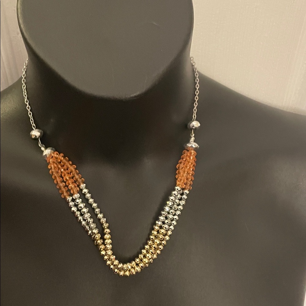 Elegant Silver and Gold Beaded 16” Necklace Set